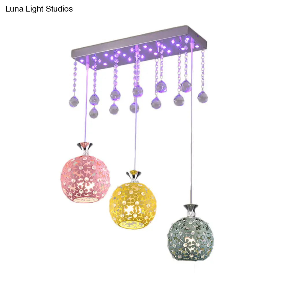 Modern Crystal Ball Chrome Pendant Light With Cluster Design - 3-Bulb Hanging Fixture
