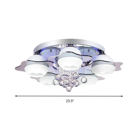 Modern Crystal Ball Flower Ceiling Light Gray Flush Mounted With 3/5/7 Heads In Warm/White