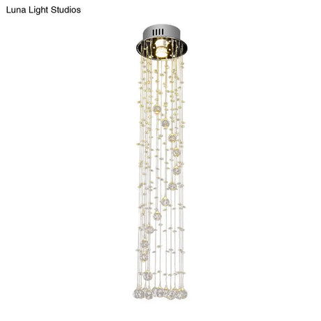 Modern Crystal Ball Flush Ceiling Light Fixture - Nickel Mount With 1