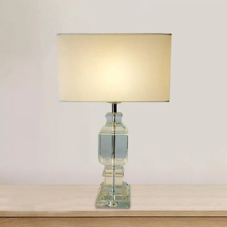 Modern Crystal Baluster Desk Lamp With Fabric Shade - White Table Light 1 Bulb