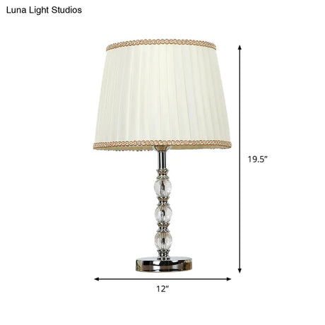 Modern Crystal Barrel Nightstand Lamp 1 Bulb Beige Table Light For Bedroom