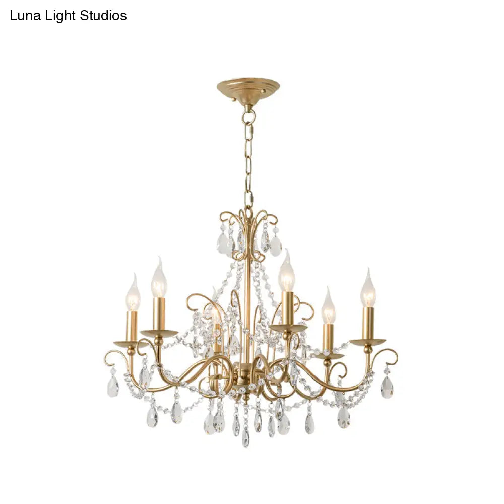 Modern Crystal Beaded Pendant Light Champagne Finish 3/6 Bulbs