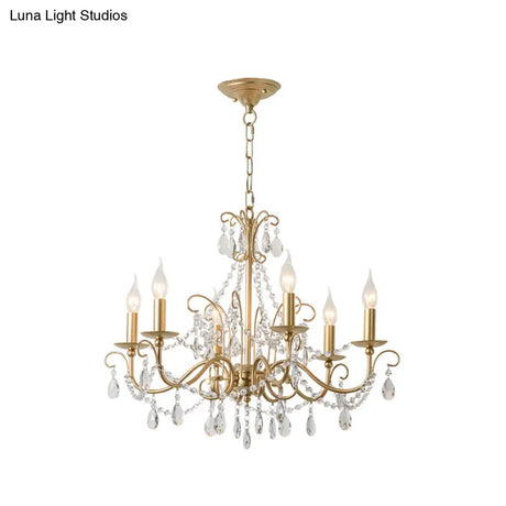 Modern Crystal Beaded Pendant Light Champagne Finish 3/6 Bulbs