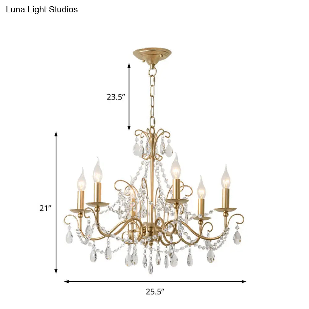 Modern Crystal Beaded Pendant Light Champagne Finish 3/6 Bulbs