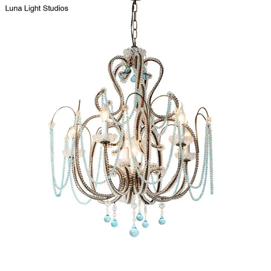 Modern Crystal Beads Chandelier With 6 Bulbs - Elegant Living Room Suspension Light In Rust