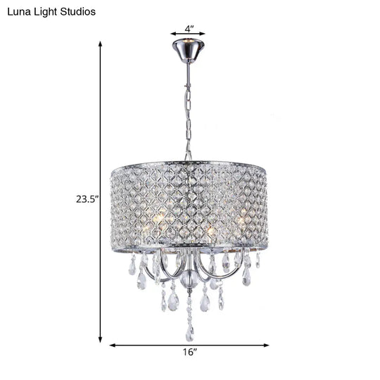 Modern Crystal Black/Chrome Pendant Drum Chandelier - 4 Lights Rustic Dining Room Light Fixture