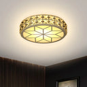 Modern Crystal Block Circle Led Ceiling Light 6.5’/8.5’ Width Gold Flush Mount Fixture / 6.5’