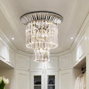 Modern Crystal Block Double Cylinder Shade Flush Ceiling Light - 5 Lights Chrome/Gold Chrome