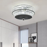 Modern Crystal Block Drum Flushmount Lamp With 4 Lights In Black