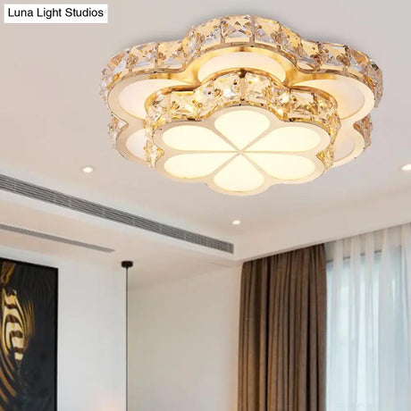 Modern Crystal Block Flower Flush Mount Led Ceiling Light Fixture 10’/12’/14’ W White