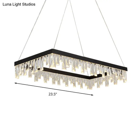 Modern Crystal Block Led Black Chandelier Lighting - Rectangle Hanging Light In 16’/23.5’ Width