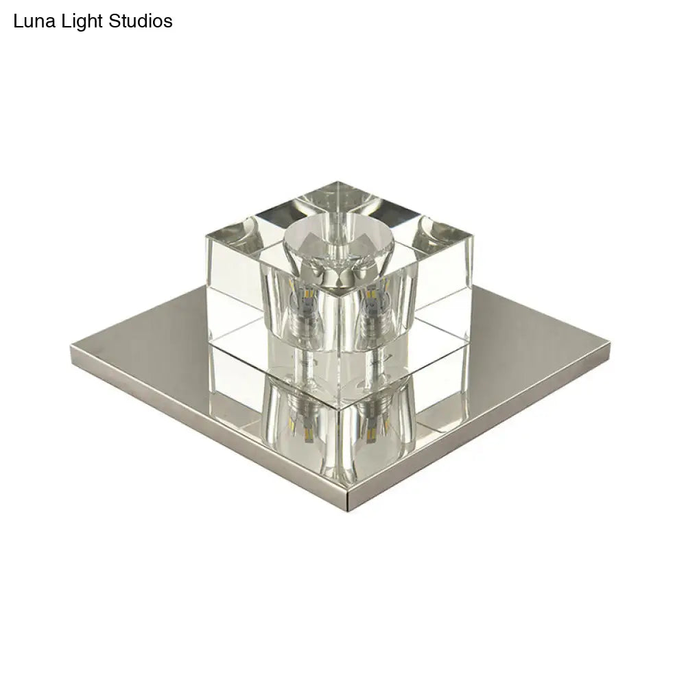 Modern Crystal Block Mini Flush Ceiling Light With Clear Led - Ideal For Corridor