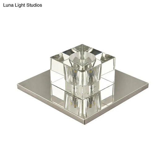 Modern Crystal Block Mini Flush Ceiling Light With Clear Led - Ideal For Corridor