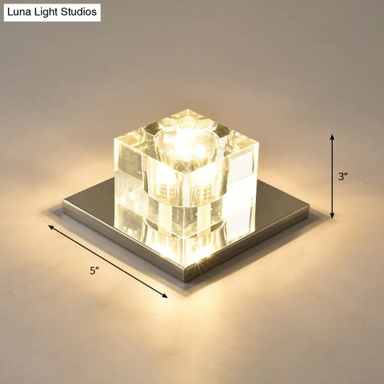 Modern Crystal Block Mini Flush Ceiling Light With Clear Led - Ideal For Corridor / 5 Warm