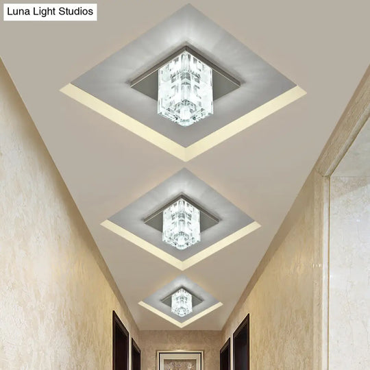 Modern Crystal Block Mini Flush Ceiling Light With Clear Led - Ideal For Corridor