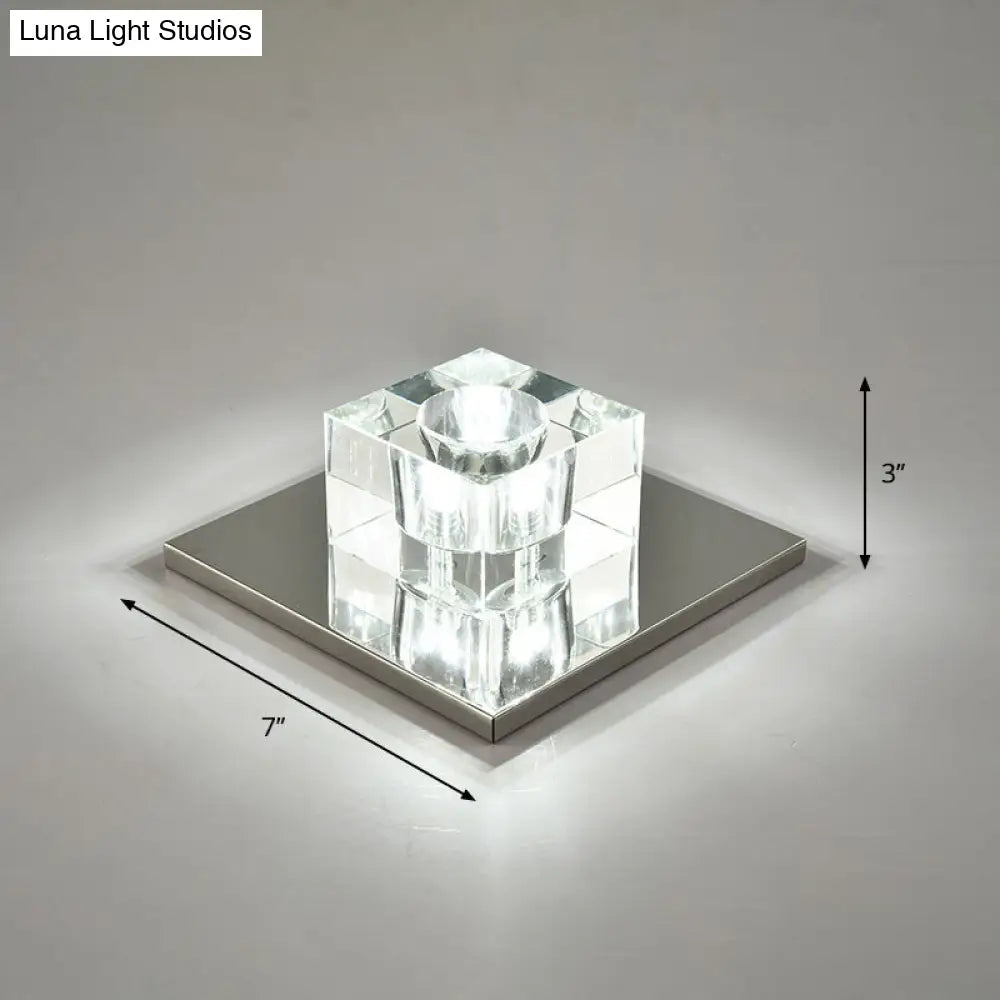 Modern Crystal Block Mini Flush Ceiling Light With Clear Led - Ideal For Corridor / 7 White