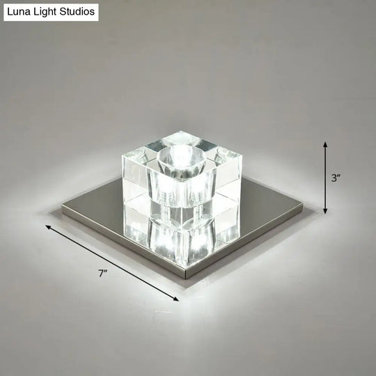 Modern Crystal Block Mini Flush Ceiling Light With Clear Led - Ideal For Corridor / 7 White