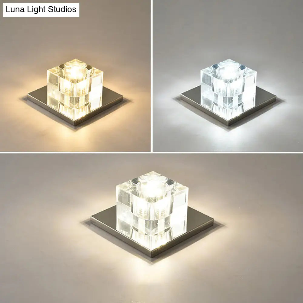 Modern Crystal Block Mini Flush Ceiling Light With Clear Led - Ideal For Corridor / 5 Third Gear