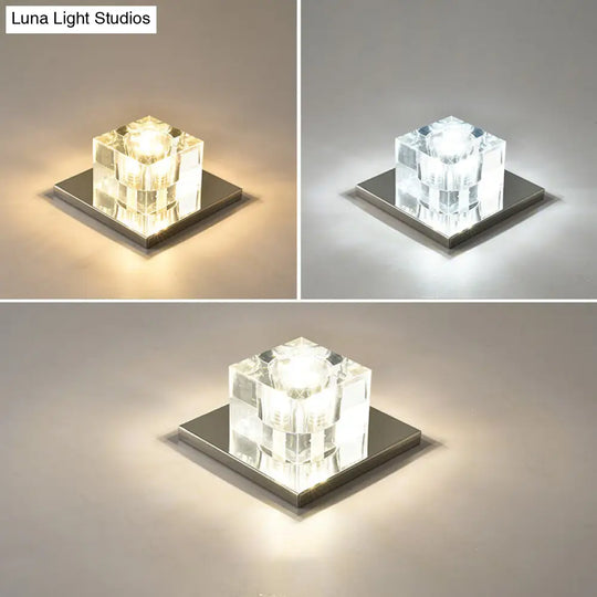 Modern Crystal Block Mini Flush Ceiling Light With Clear Led - Ideal For Corridor / 5 Third Gear