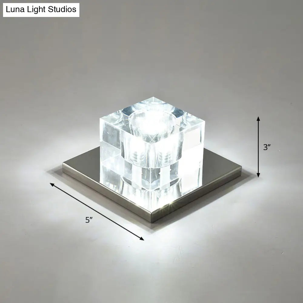 Modern Crystal Block Mini Flush Ceiling Light With Clear Led - Ideal For Corridor / 5 White