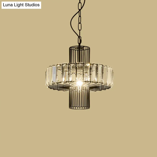 Modern Crystal Block Pendant Lamp - Geometric Black Ceiling Lighting 1 Head