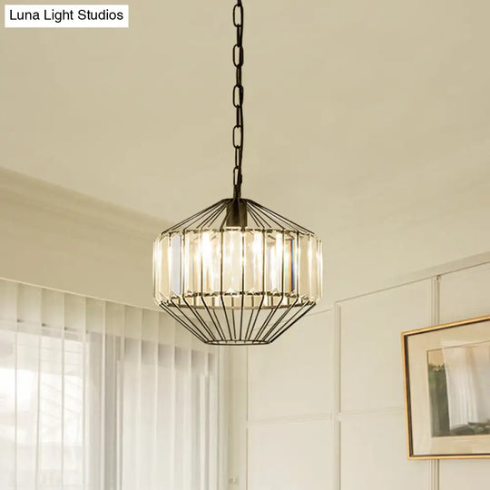 Modern Geometric Crystal Block Pendant Lamp - Black Ceiling Lighting / A