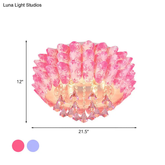 Modern Crystal Blossom Flush Mount Lamp With 5 Lights - Pink/Purple Ceiling Lighting For Bedroom