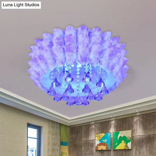 Modern Crystal Blossom Flush Mount Lamp With 5 Lights - Pink/Purple Ceiling Lighting For Bedroom