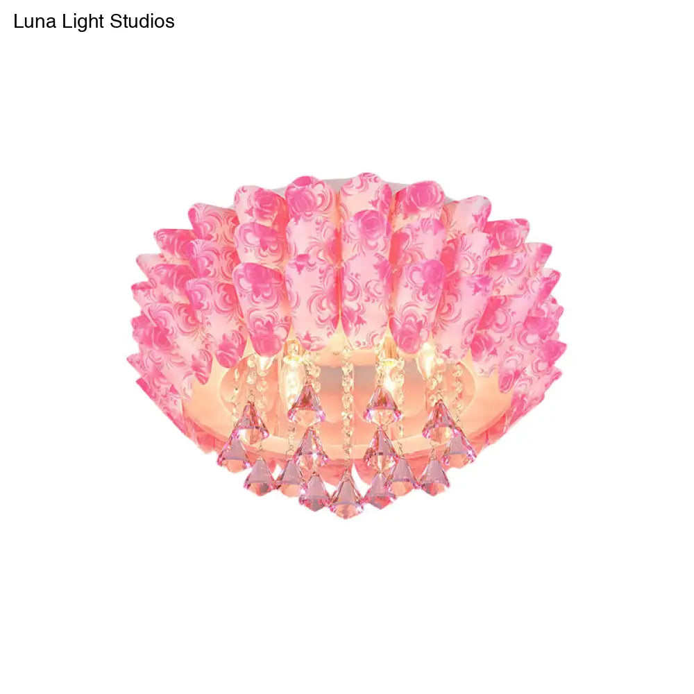 Modern Crystal Blossom Flush Mount Lamp With 5 Lights - Pink/Purple Ceiling Lighting For Bedroom