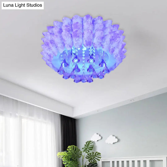 Modern Crystal Blossom Flush Mount Lamp With 5 Lights - Pink/Purple Ceiling Lighting For Bedroom