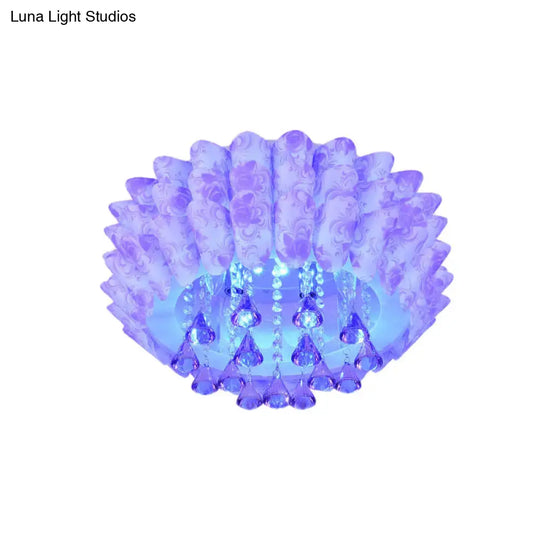 Modern Crystal Blossom Flush Mount Lamp With 5 Lights - Pink/Purple Ceiling Lighting For Bedroom