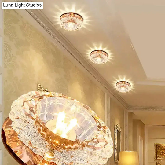 Modern Crystal Blossom Led Flush Mount Ceiling Fixture With Layered Design - Ideal For Corridors Tan