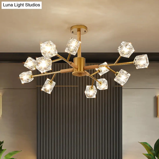 Modern Crystal Branch Chandelier With Gold/Grey Finish - 8/12 Bulbs Hanging Light Fixture
