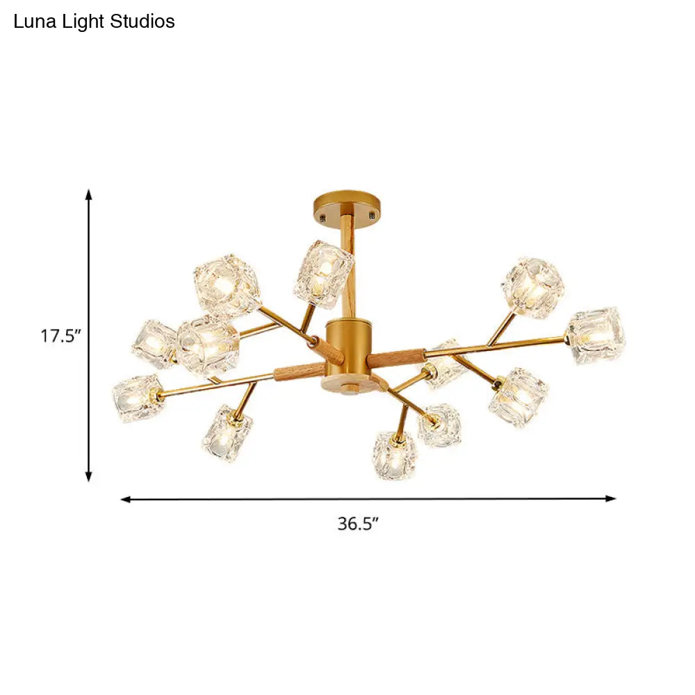 Modern Crystal Branch Chandelier With Gold/Grey Finish - 8/12 Bulbs Hanging Light Fixture