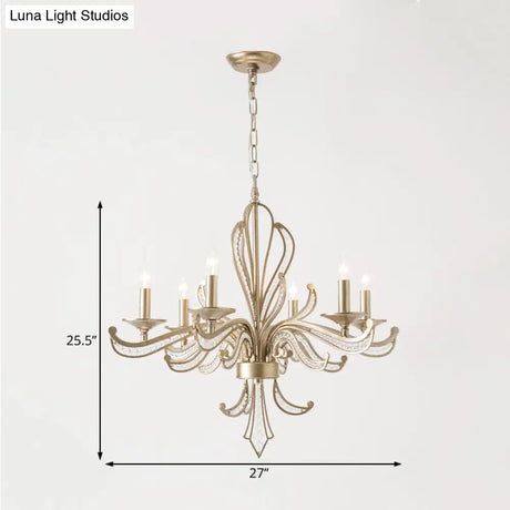Modern Crystal Candle Chandelier: Gold Pendant Lighting Fixture For Bedroom (3/6 Bulbs)