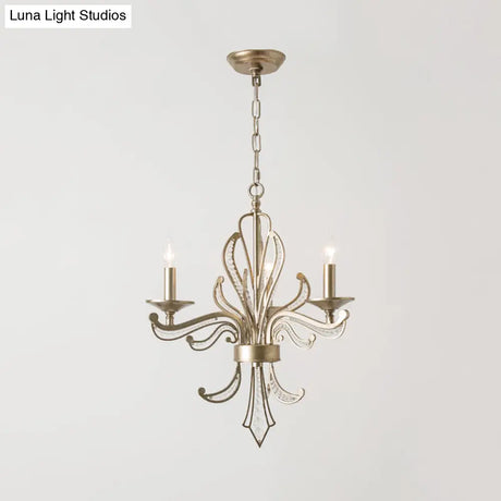 Modern Crystal Candle Chandelier: Gold Pendant Lighting Fixture For Bedroom (3/6 Bulbs)