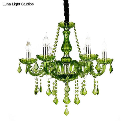 Modern Crystal Chandelier: Green Hanging Pendant For Bedroom - 6/18 Lights 23/37.5 W