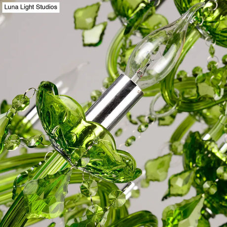 Modern Crystal Candle Chandelier - Green Pendant Lighting For Bedroom (6/18 Lights) 23’’/37.5’’ W
