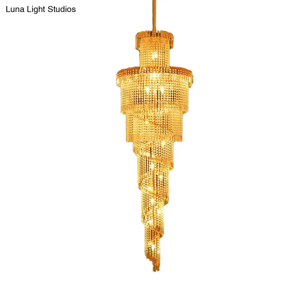 Modern Crystal Ceiling Chandelier - 15-Light Gold Pendant For Corridor