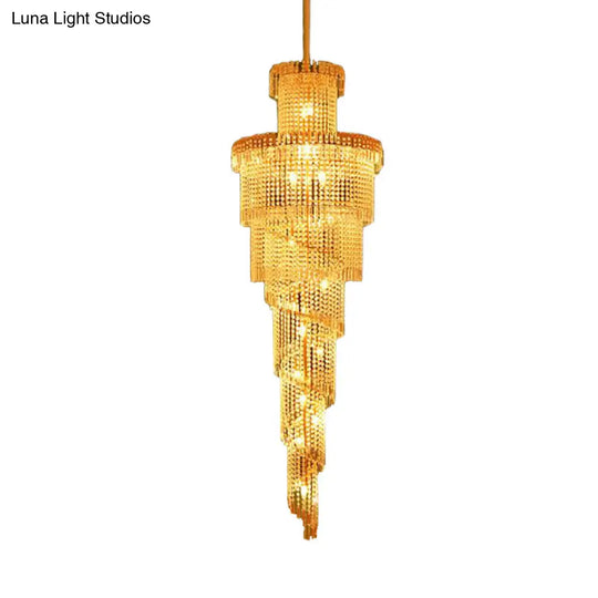 Modern Crystal Ceiling Chandelier - 15-Light Gold Pendant For Corridor