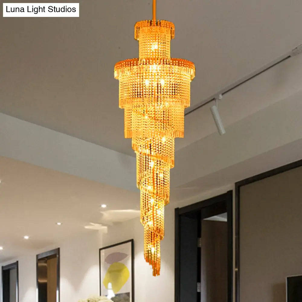 Modern Crystal Ceiling Chandelier - 15-Light Gold Pendant For Corridor