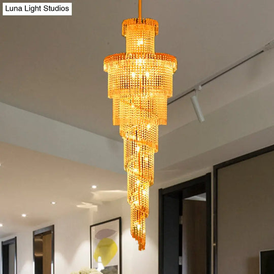 Modern Crystal Ceiling Chandelier - 15-Light Gold Pendant For Corridor