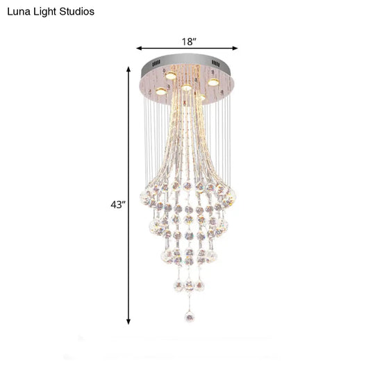 Modern Crystal Ceiling Lamp: Flared Drape 5 - Head Flush Mount Fixture In Chrome - Stylish Dining