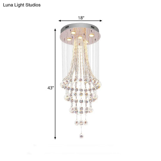 Modern Crystal Ceiling Lamp: Flared Drape 5-Head Flush Mount Fixture In Chrome - Stylish Dining Room
