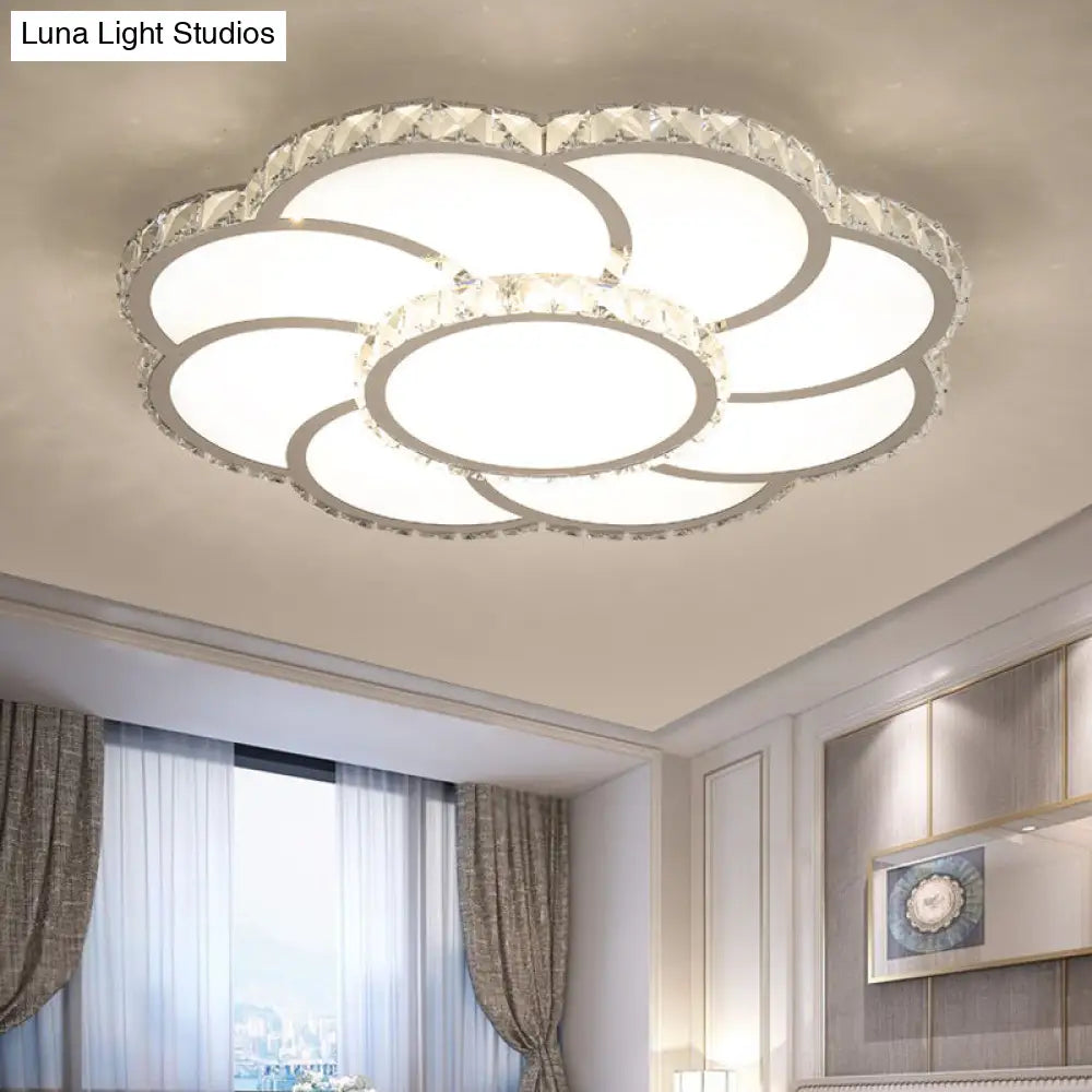 Modern Crystal Ceiling Lamp - Smart Led Flush Mount Light 18’/24’ Wide Warm/White White / 18’