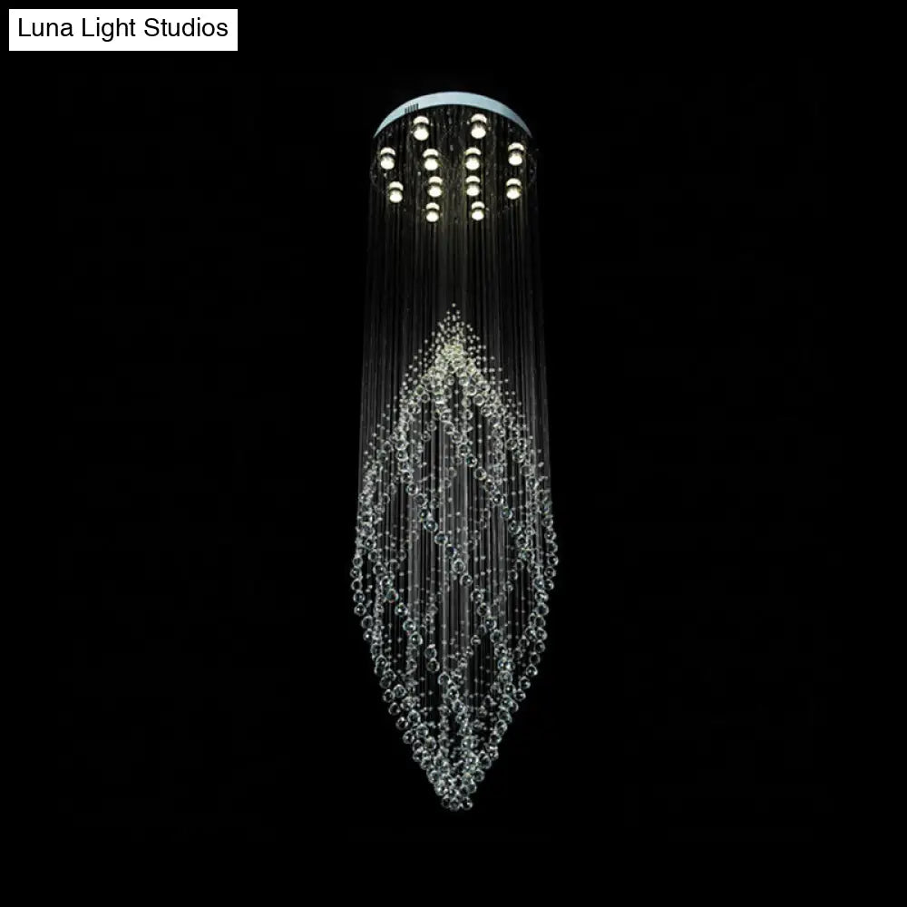 Modern Silver Crystal Chandelier With Multi Led Pendants And 12-Bulbs For Stairway Ceiling