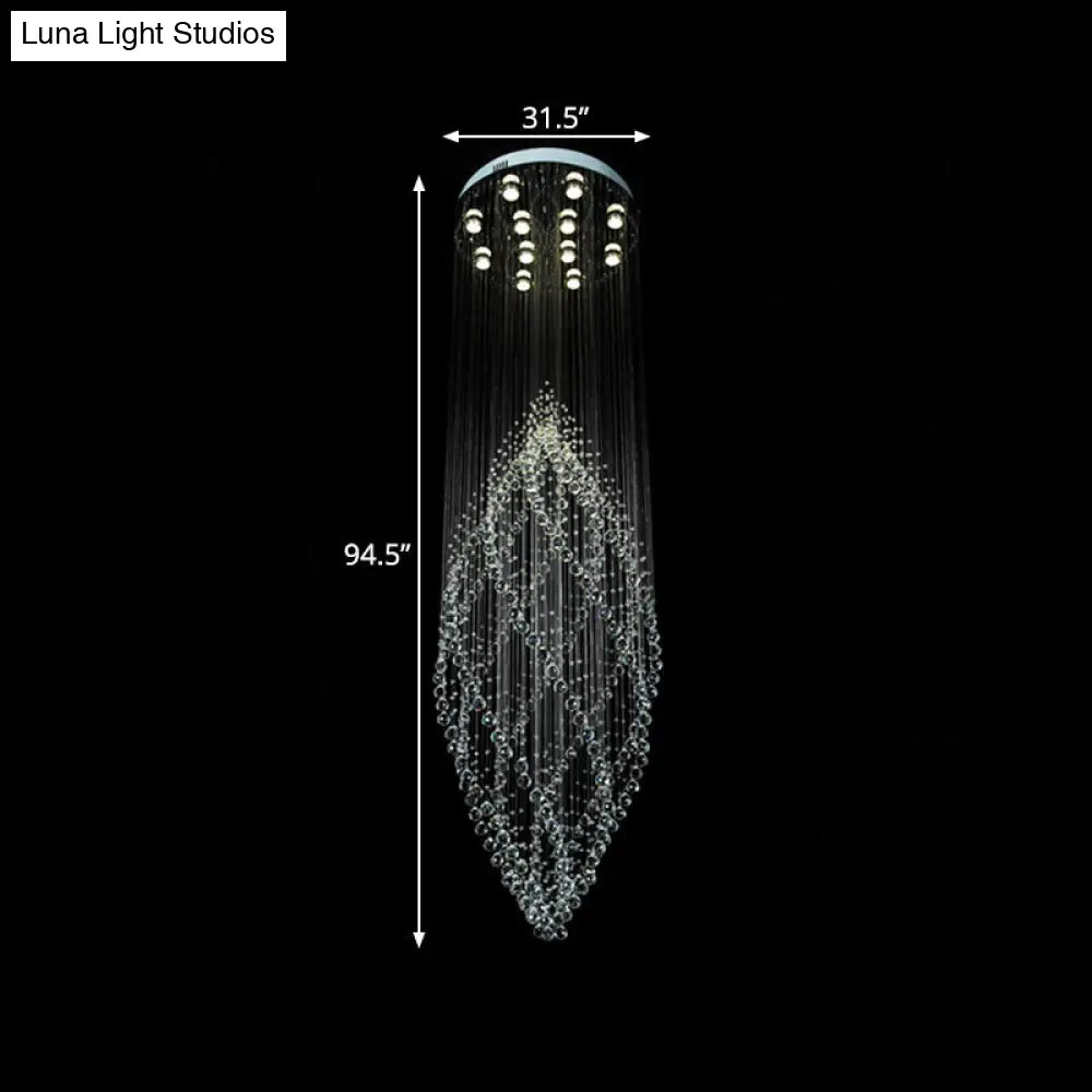 Modern Silver Crystal Chandelier With Multi Led Pendants And 12-Bulbs For Stairway Ceiling