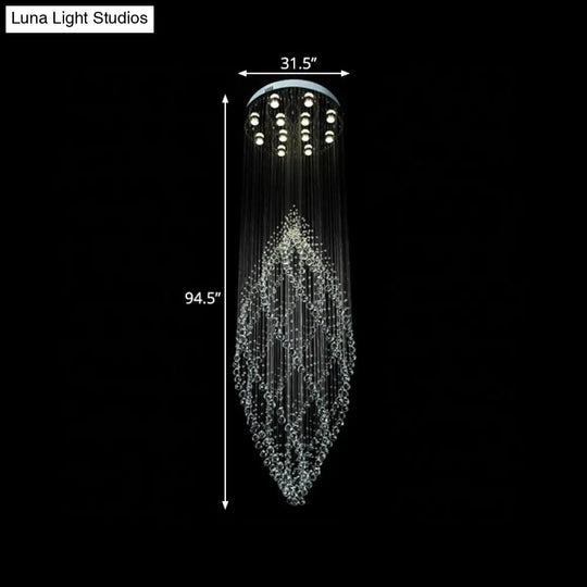 Modern Silver Crystal Chandelier With Multi Led Pendants And 12-Bulbs For Stairway Ceiling