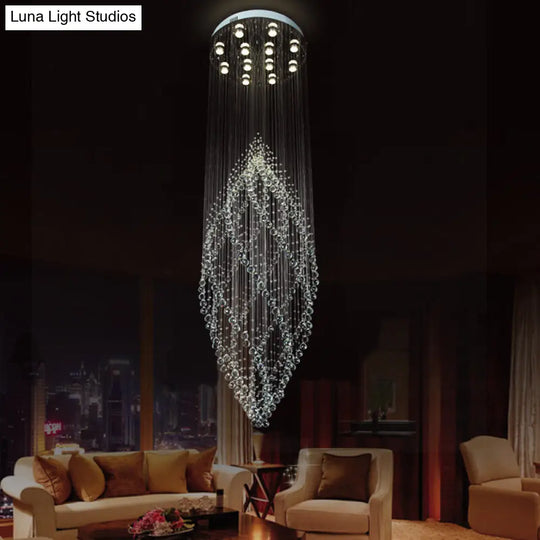 Modern Silver Crystal Chandelier With Multi Led Pendants And 12-Bulbs For Stairway Ceiling
