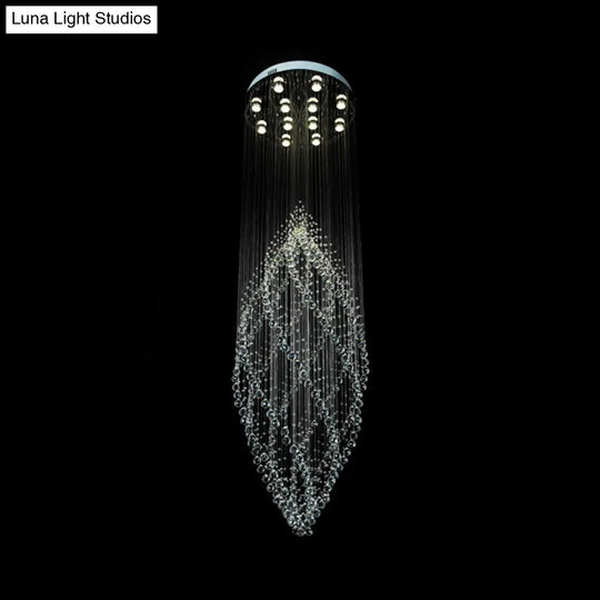 Modern Crystal Ceiling Light With 12 Led Bulbs And Multi-Pendant Design